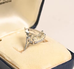 6ct Pear Shape Engagement Ring. Rose Cut Diamond Accent Platinum Ring K VS1