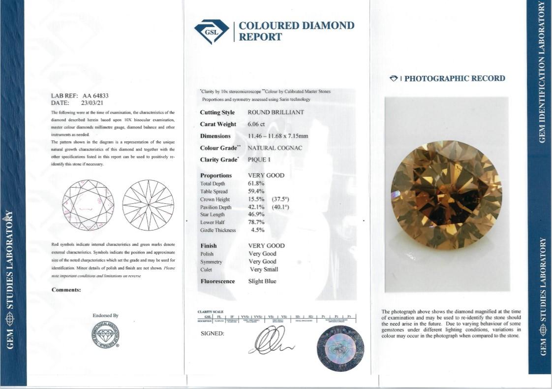 6ct Round Brilliant Cut Cognac Diamond in Platinum and 18ct Rose Gold Orbit Ring For Sale 9