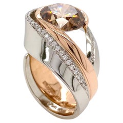 6ct Round Brilliant Cut Cognac Diamond in Platinum and 18ct Rose Gold Orbit Ring