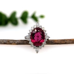 6ct Rubellite Statement Ring with a Natural Diamond Halo in Solid 14K White Gold