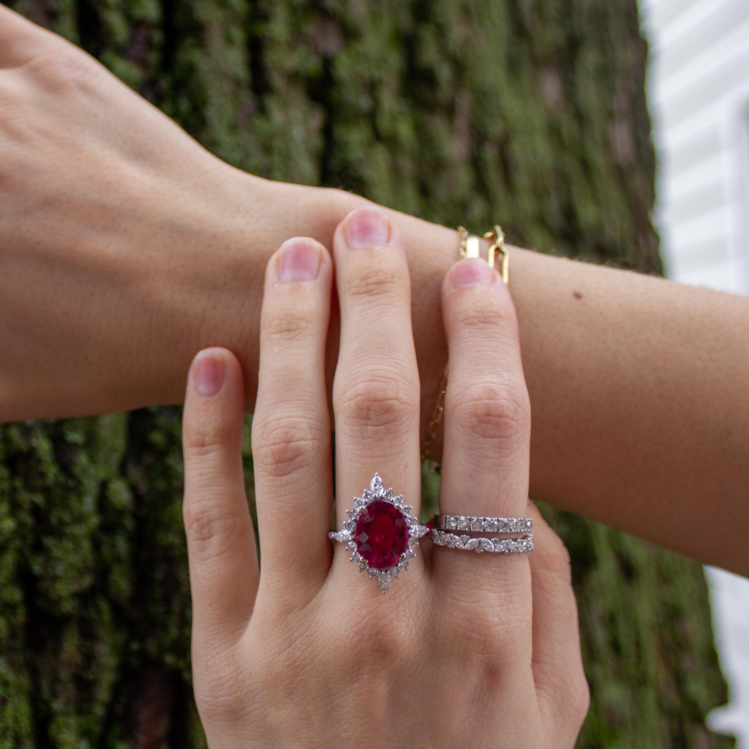 6ct Rubellite Statement Ring with a Natural Diamond Halo in Solid 14K White Gold In New Condition In Columbus, OH