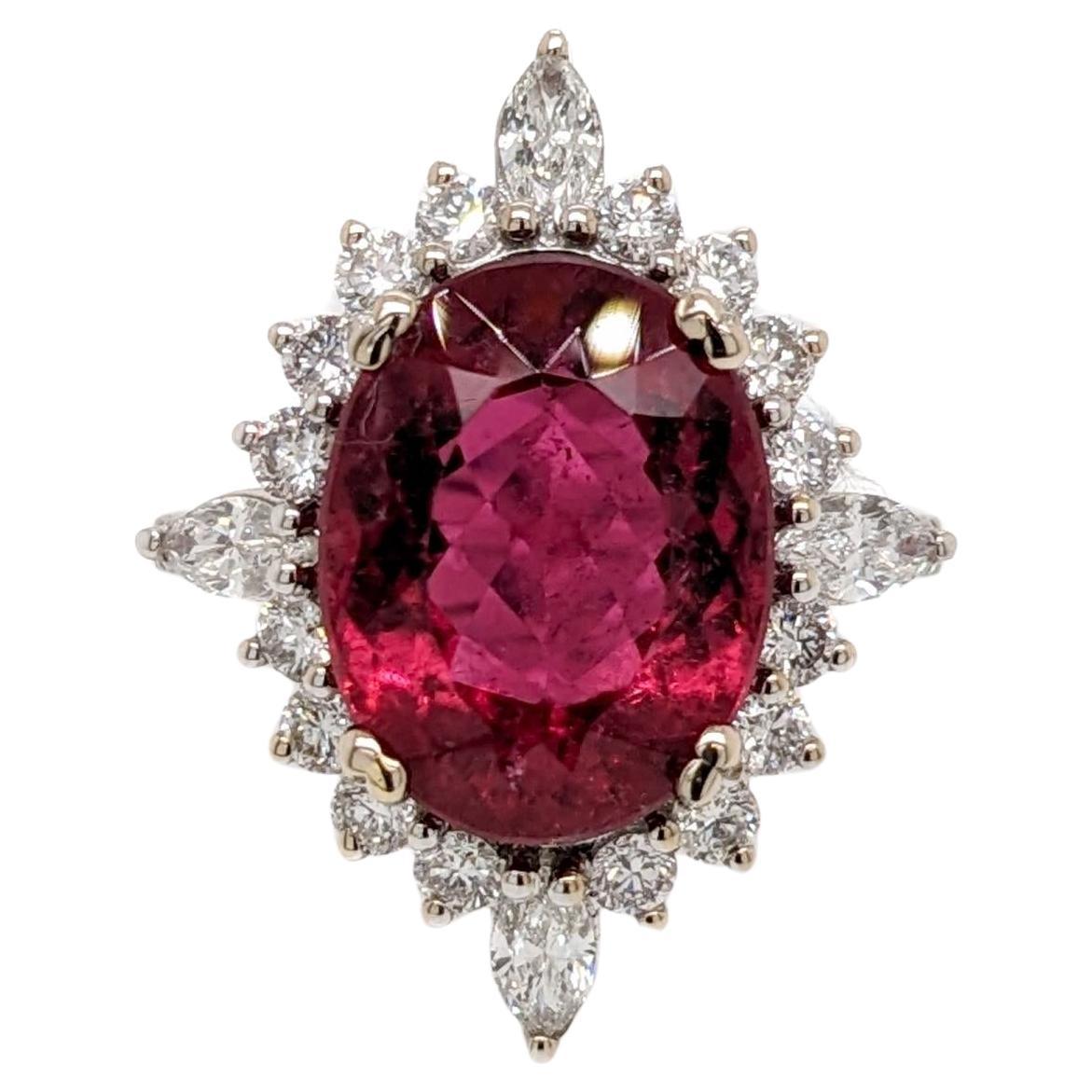 6ct Rubellite Statement Ring with a Natural Diamond Halo in Solid 14K White Gold