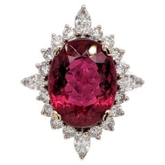 Anello con rubellite da 6 carati e diamante naturale a raggiera in oro bianco massiccio 14 carati