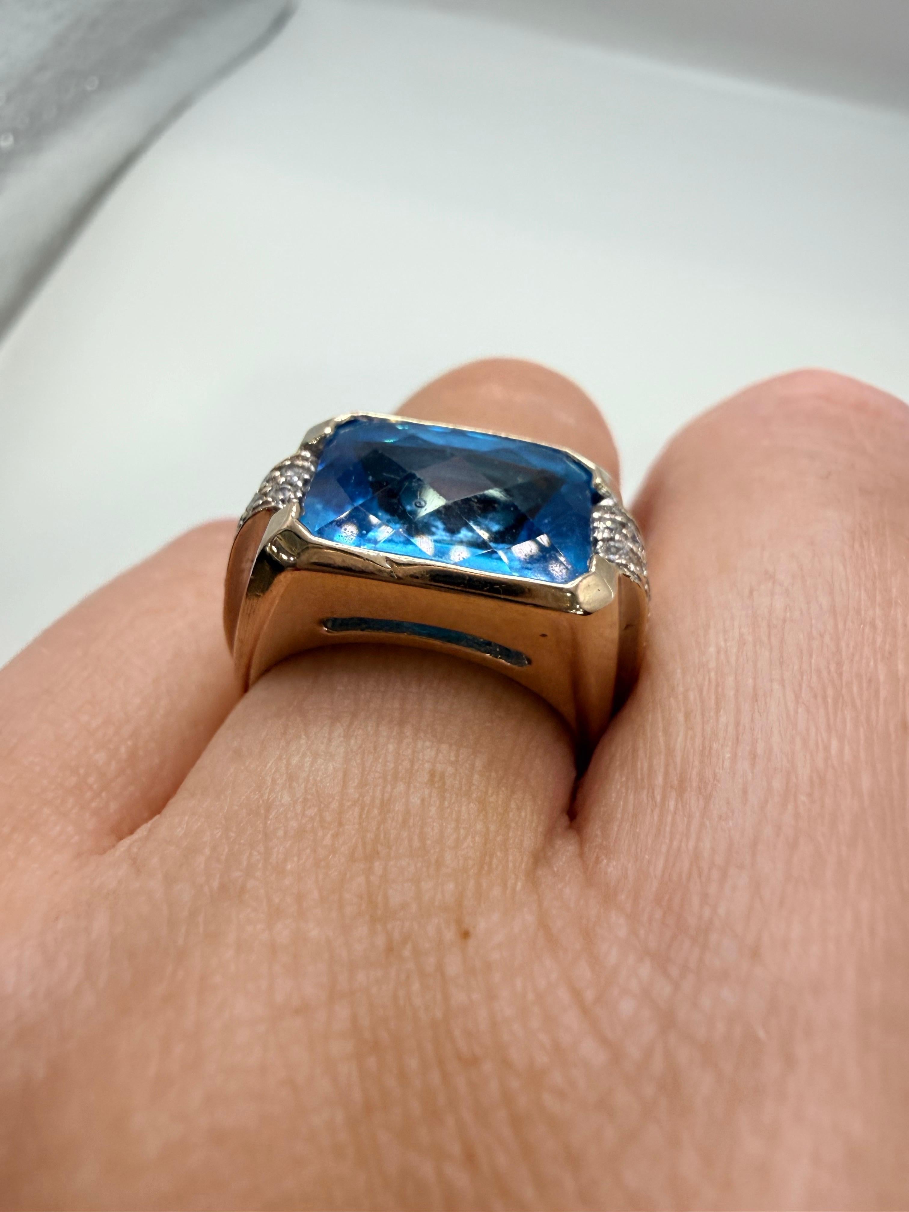 Bague unisexe 6ct Topaze Diamant Or 18KT Unisexe en vente