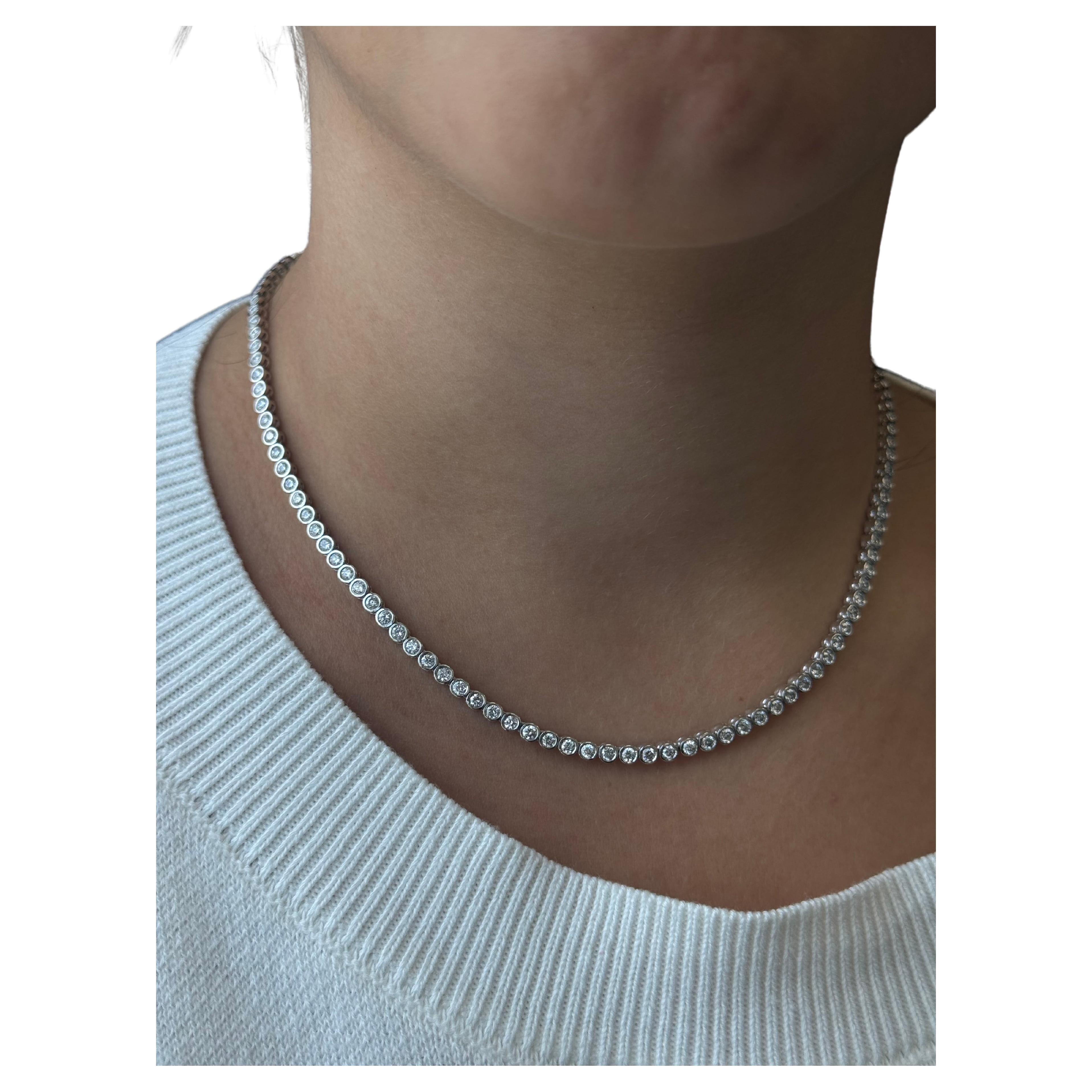 6CT T.W Bezel Set Diamant Tennis Halskette 14K Weißgold 16"