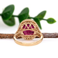 6cts Madagascar Ruby Ring with Natural Diamon in 14k Solid Gold  OV 12x10mm