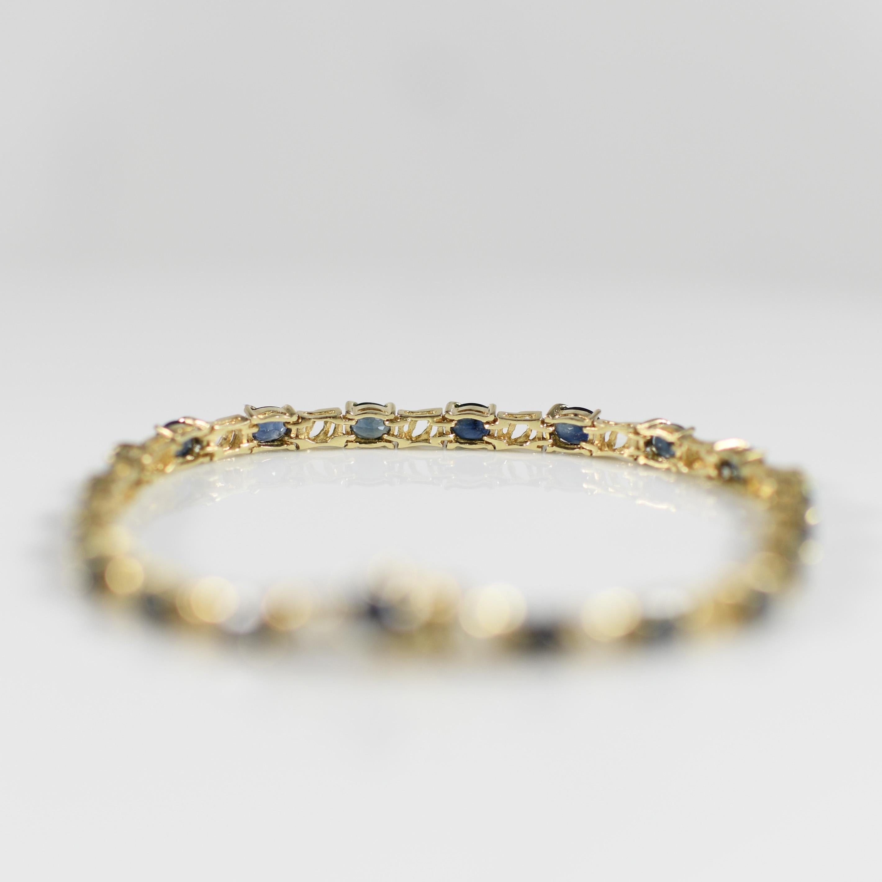 Oval Cut 6ctw Blue Sapphire Oval Natural Gemstone Bracelet in 14k Yellow Gold