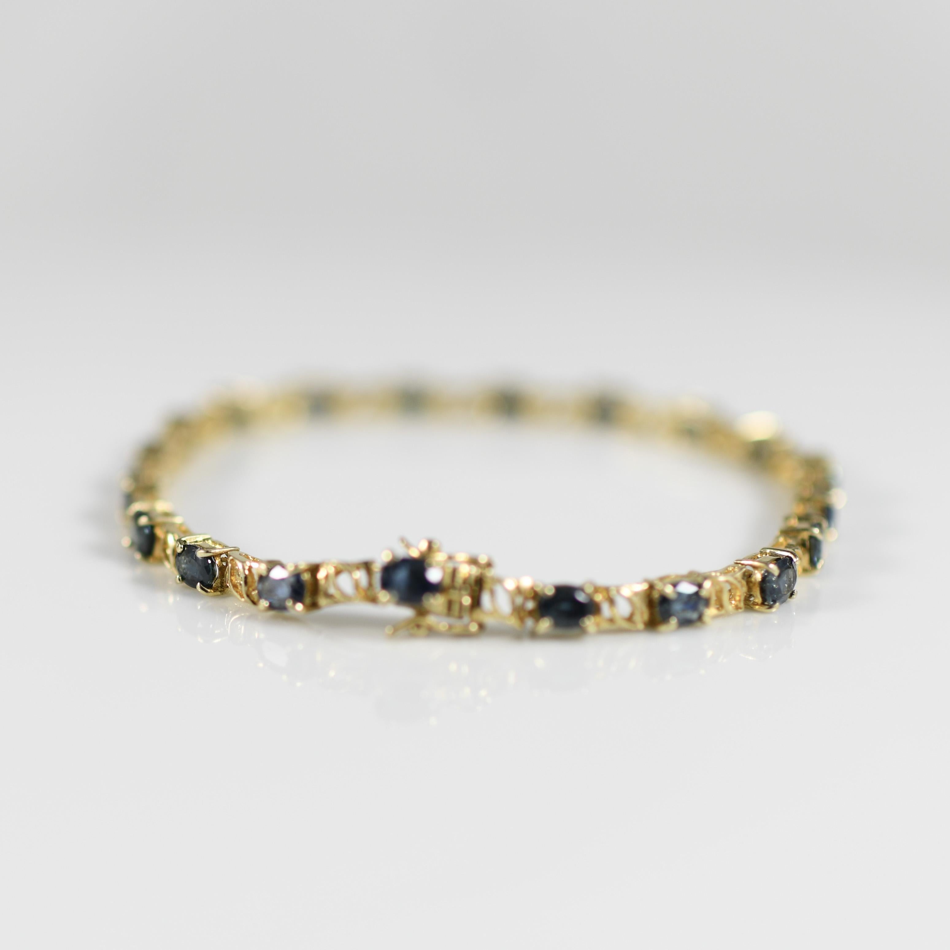 Women's 6ctw Blue Sapphire Oval Natural Gemstone Bracelet in 14k Yellow Gold
