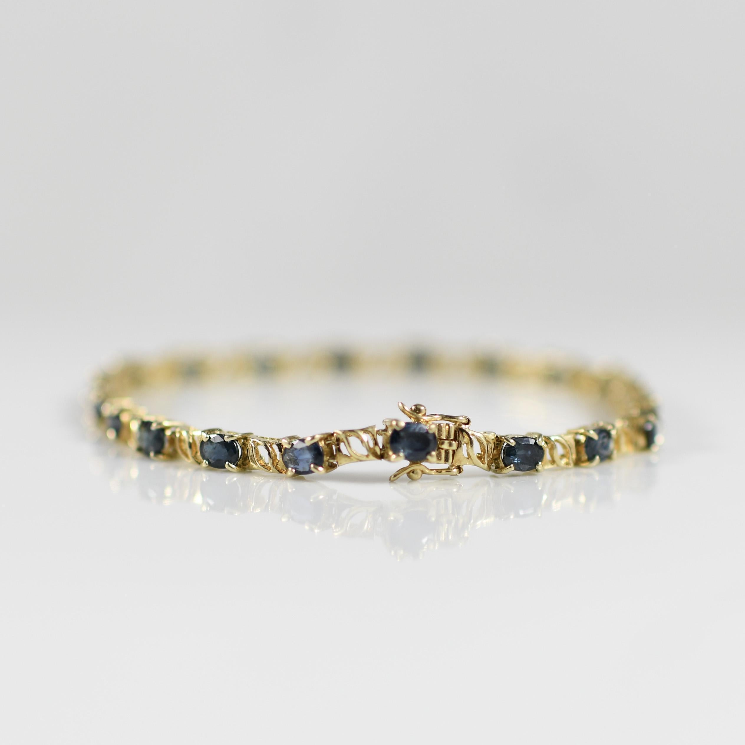 6ctw Blue Sapphire Oval Natural Gemstone Bracelet in 14k Yellow Gold 1