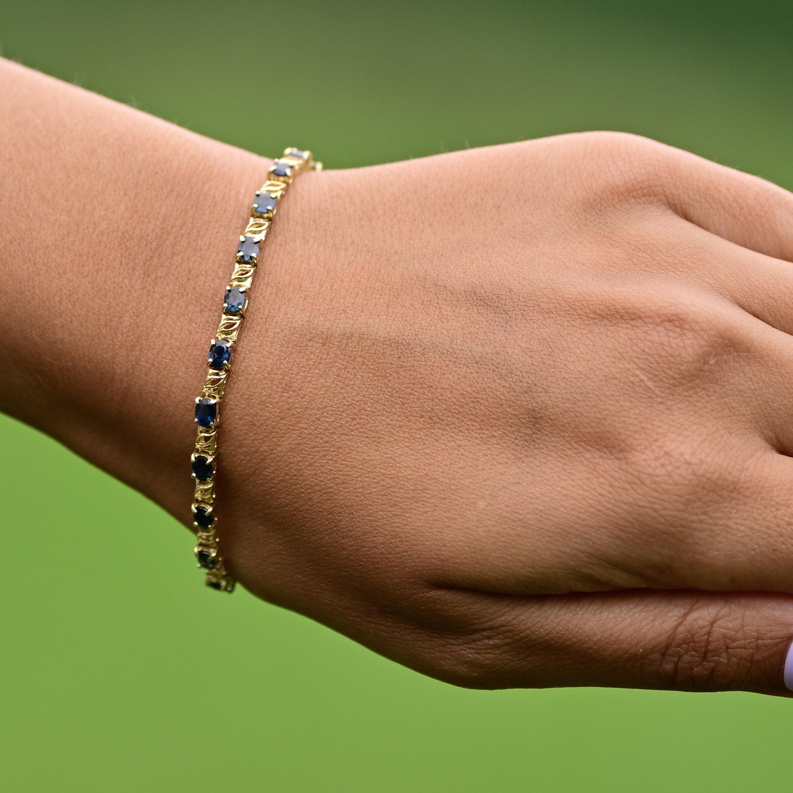 6ctw Blue Sapphire Oval Natural Gemstone Bracelet in 14k Yellow Gold 2