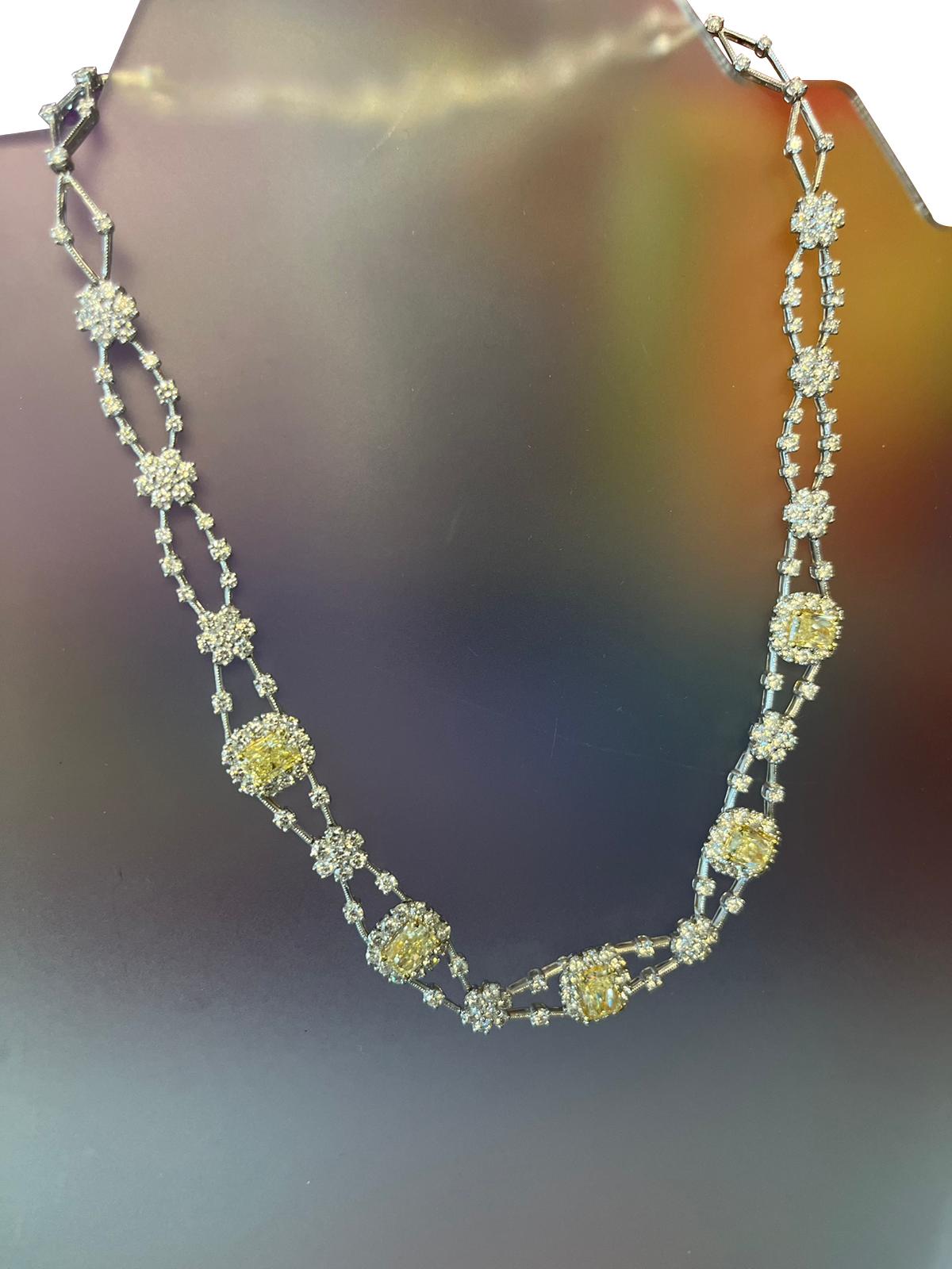 Women's 11.8ctw Natural Radiant Cut Yellow Fancy Color 5.80ct White Diamonds Necklace For Sale