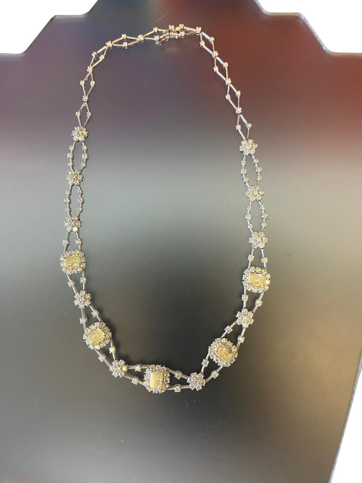 11.8ctw Natural Radiant Cut Yellow Fancy Color 5.80ct White Diamonds Necklace For Sale 1