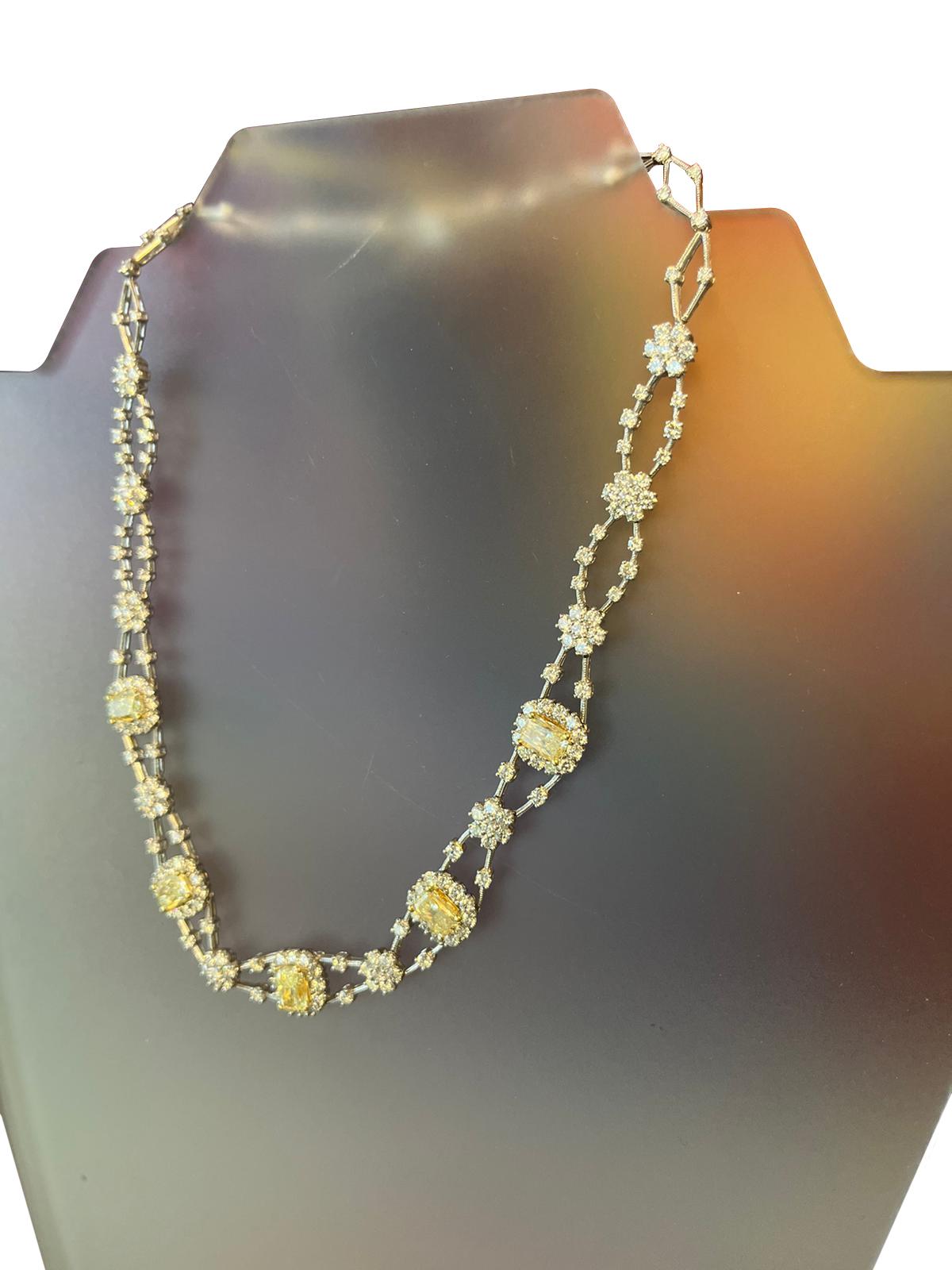 11.8ctw Natural Radiant Cut Yellow Fancy Color 5.80ct White Diamonds Necklace For Sale 3