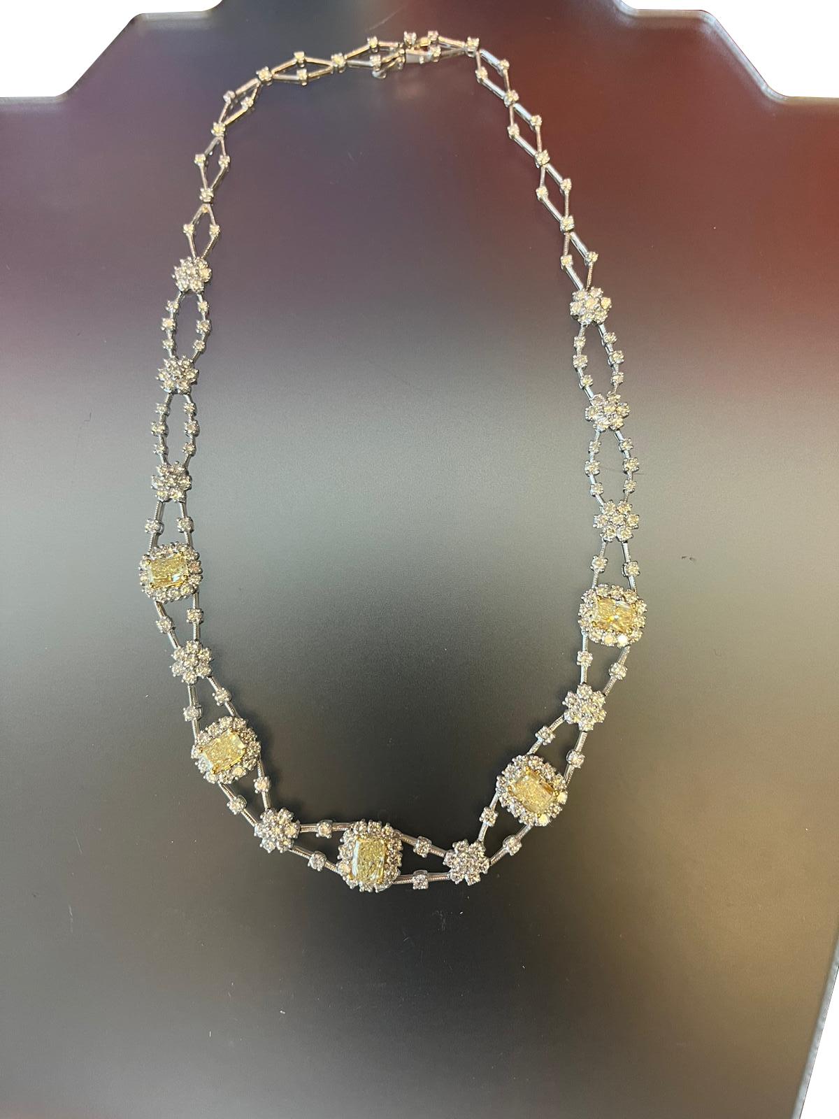 11.8ctw Natural Radiant Cut Yellow Fancy Color 5.80ct White Diamonds Necklace For Sale 4