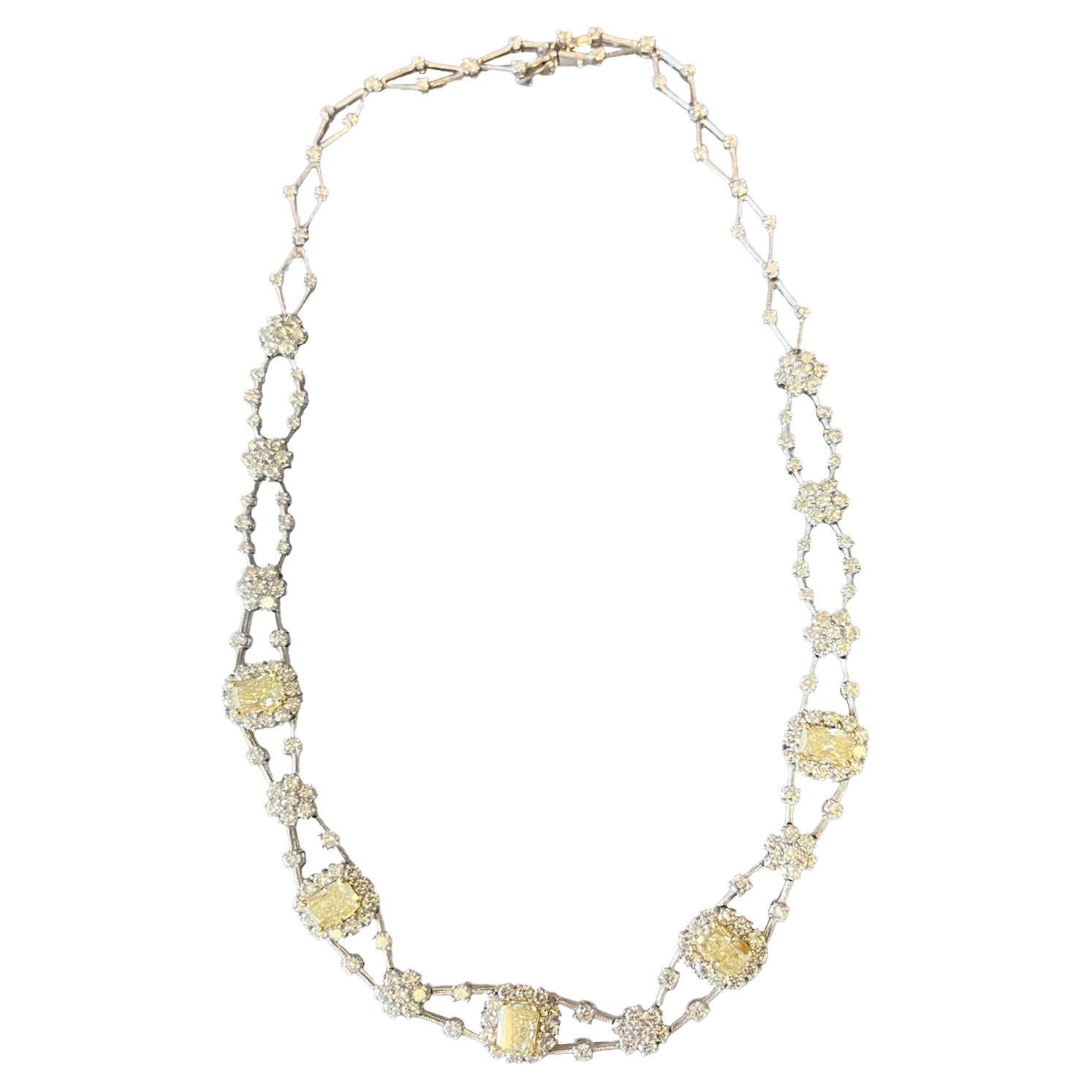11.8ctw Natural Radiant Cut Yellow Fancy Color 5.80ct White Diamonds Necklace For Sale