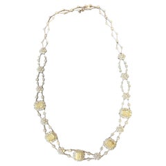 11.8ctw Natural Radiant Cut Yellow Fancy Color 5.80ct White Diamonds Necklace