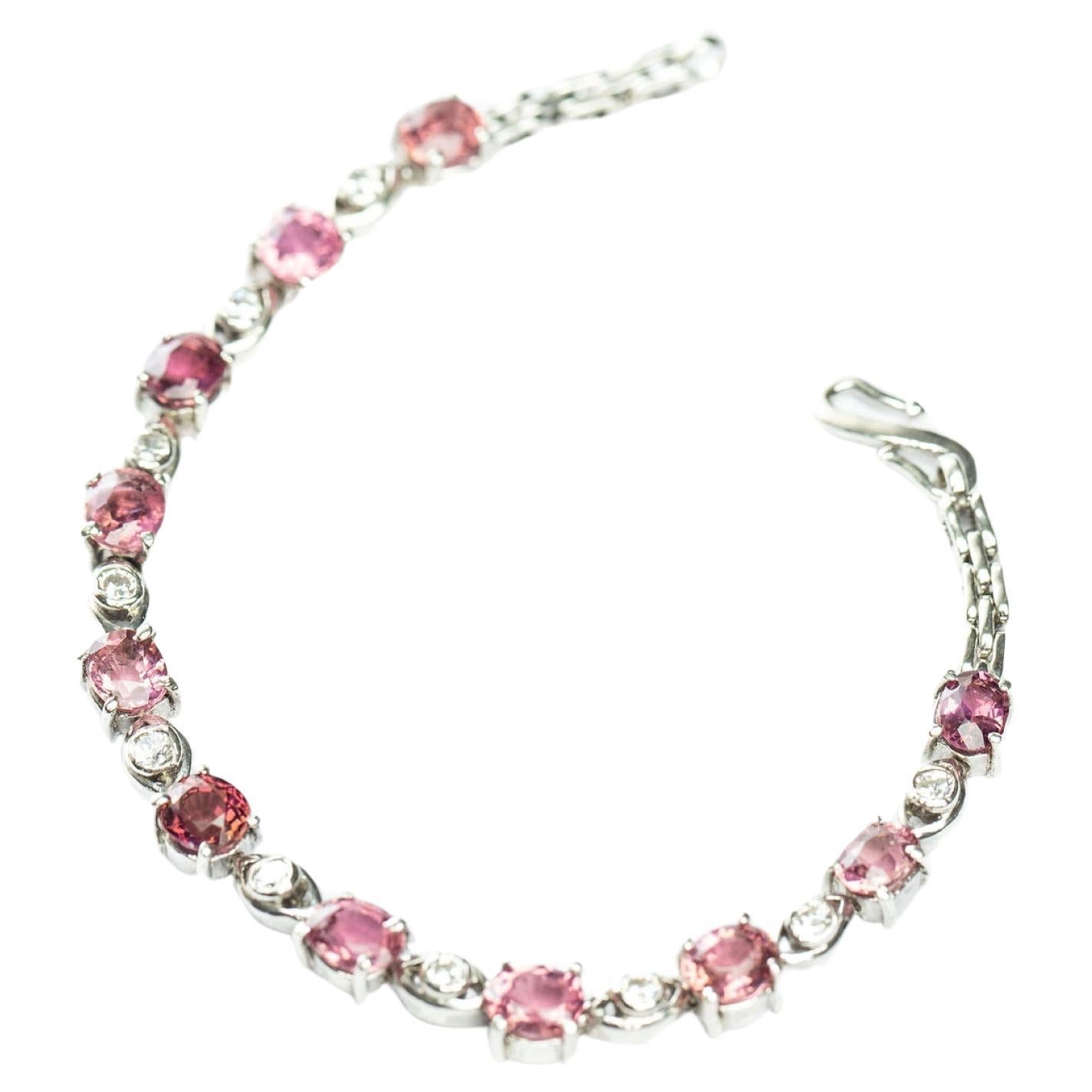 Contemporary 8.25ctw Round Cut Pink Tourmaline Tennis Bracelet  For Sale