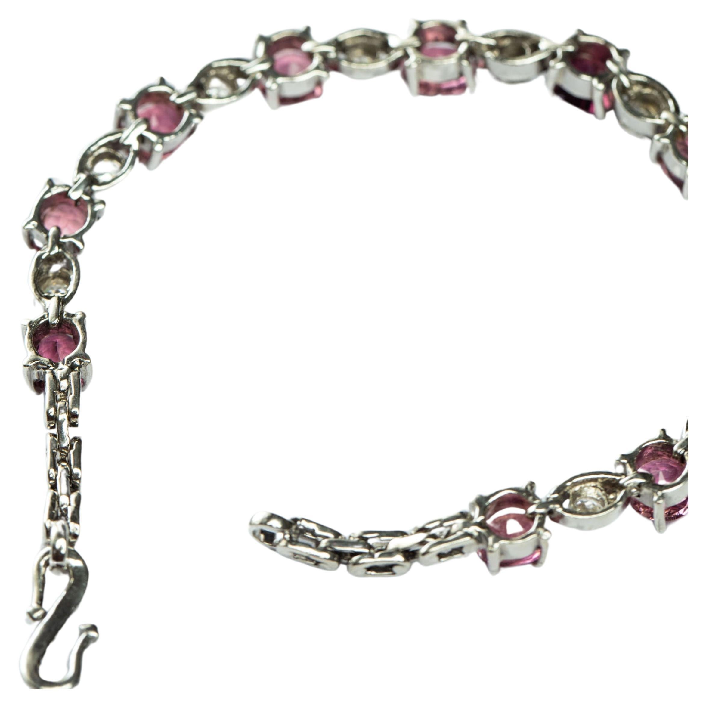 Bracciale tennis con tormalina rosa taglio rotondo da 6 carati in argento sterling platino In condizioni Nuovo in vendita a Lanham, MD