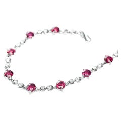 Pulsera de tenis de turmalina rosa talla redonda de 6 ct en plata de ley y platino