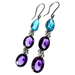 6ctw Topaz Amethyst Gemstone Link Platinum Silver Dangle Earrings