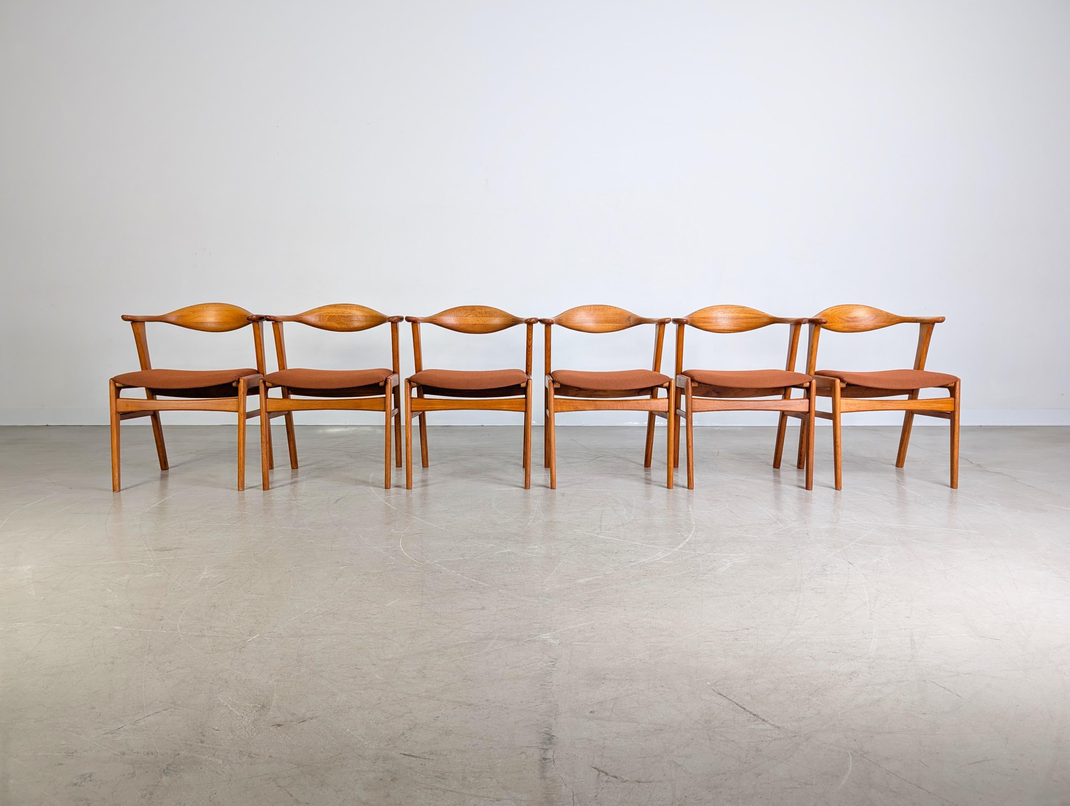 Mid-Century moderno 6er Set Midcentury Stühle Høng Erik Kirkegaard Modell 49b teak in vendita