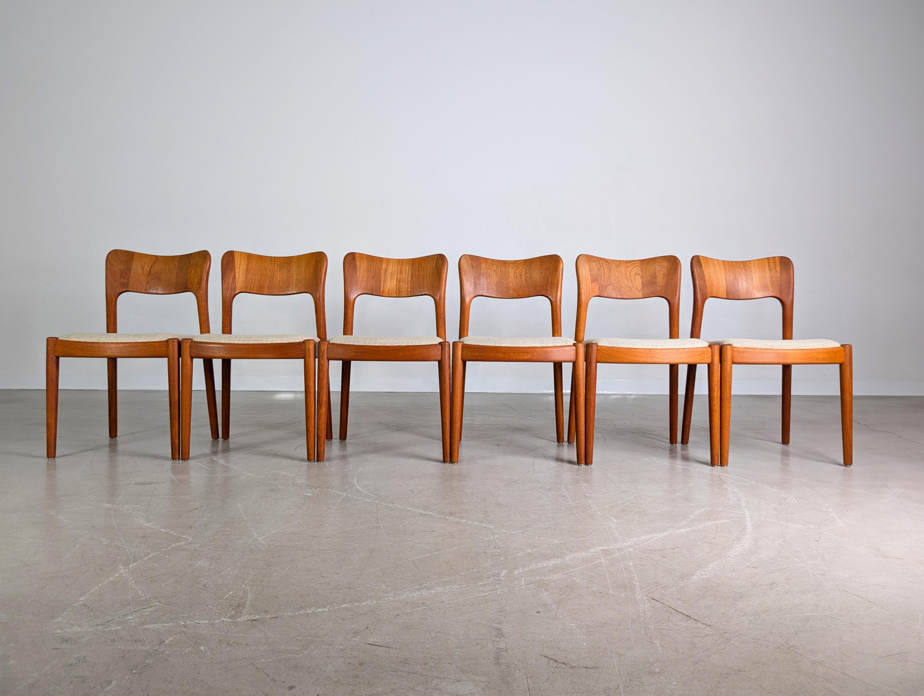 6er Set Niels Koefoed Midcentury Stuhl Hornslet Teak Vintage By 1960 (Moderne der Mitte des Jahrhunderts) im Angebot