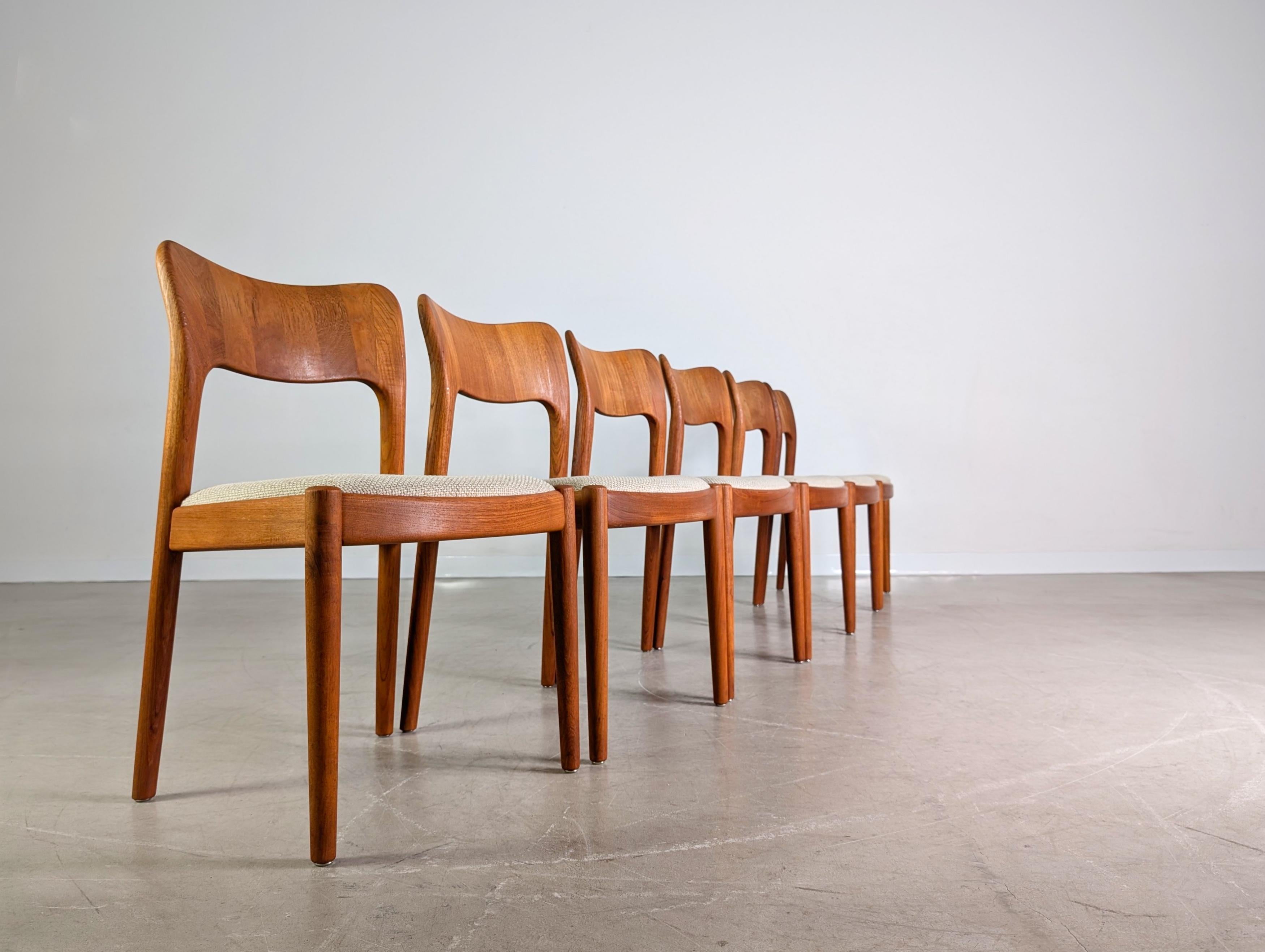 6er Set Niels Koefoed Midcentury Stuhl Hornslet Teak Vintage By 1960 (Dänisch) im Angebot