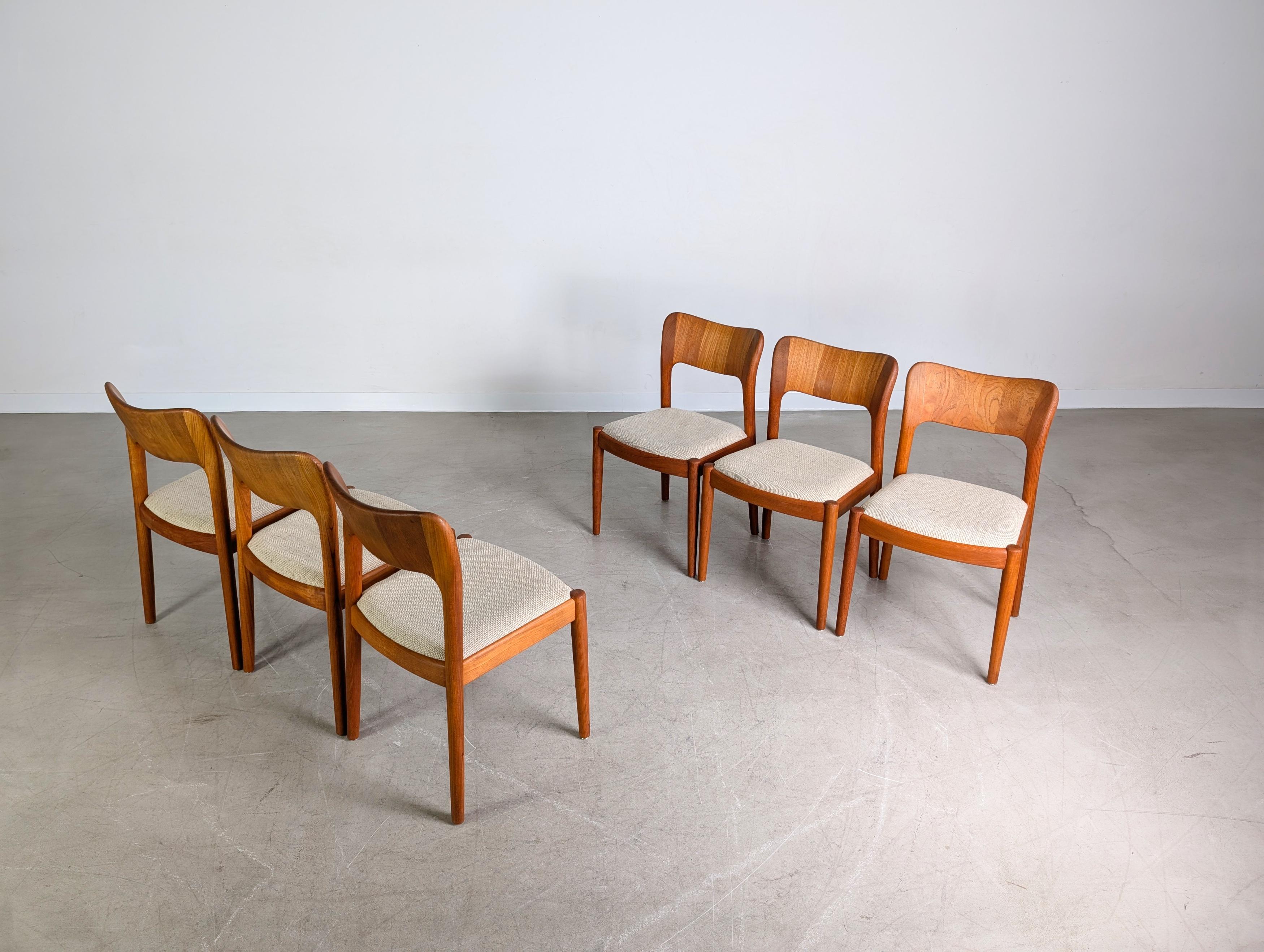 6er Set Niels Koefoed Midcentury Stuhl Hornslet Teak Vintage By 1960 (Teakholz) im Angebot