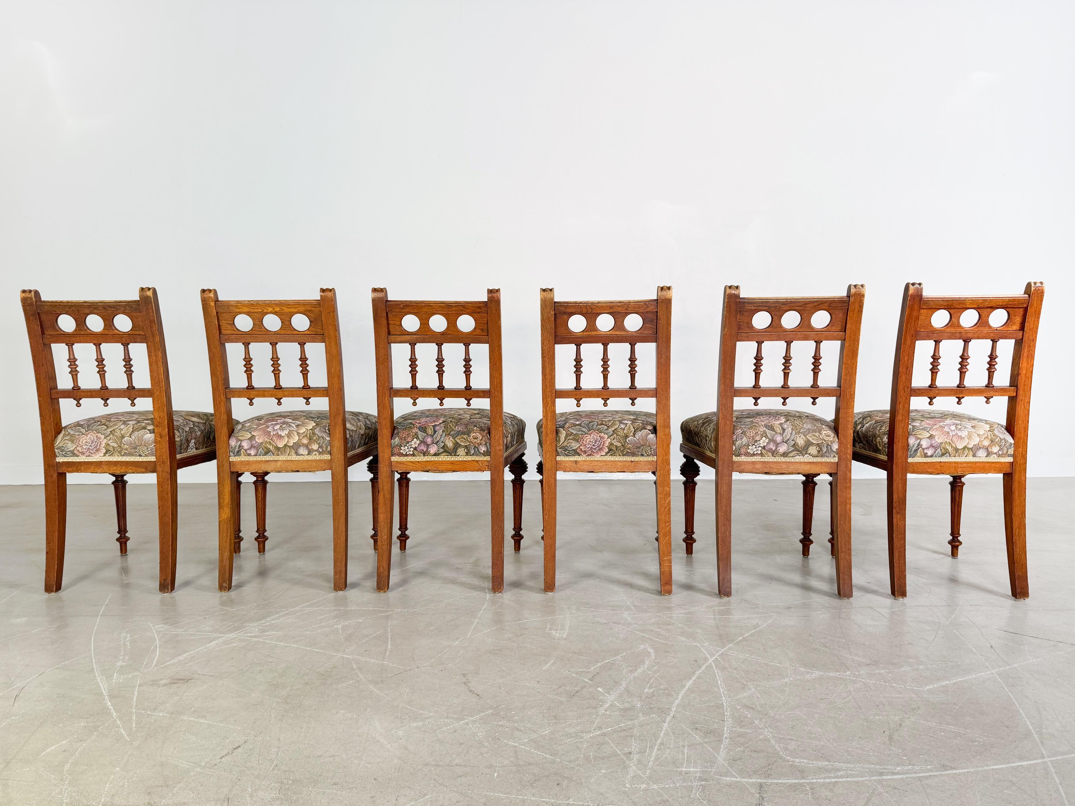 20ième siècle 6er Set Original Jugendstil Stühle antik Esszimmerstuhl Schnitzerei en vente