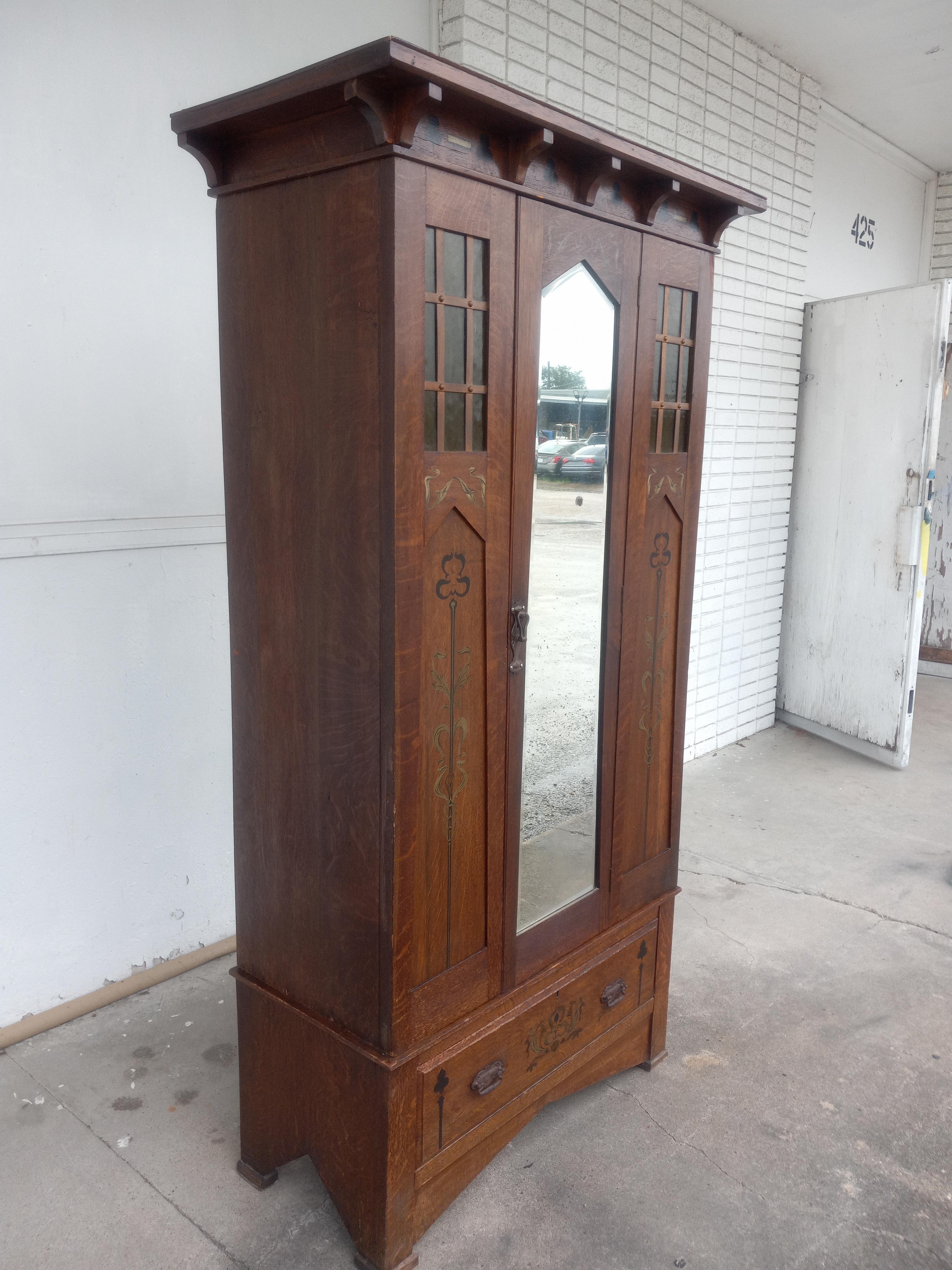 6FT Arts and Crafts Mission Oak Armoire For Sale 2
