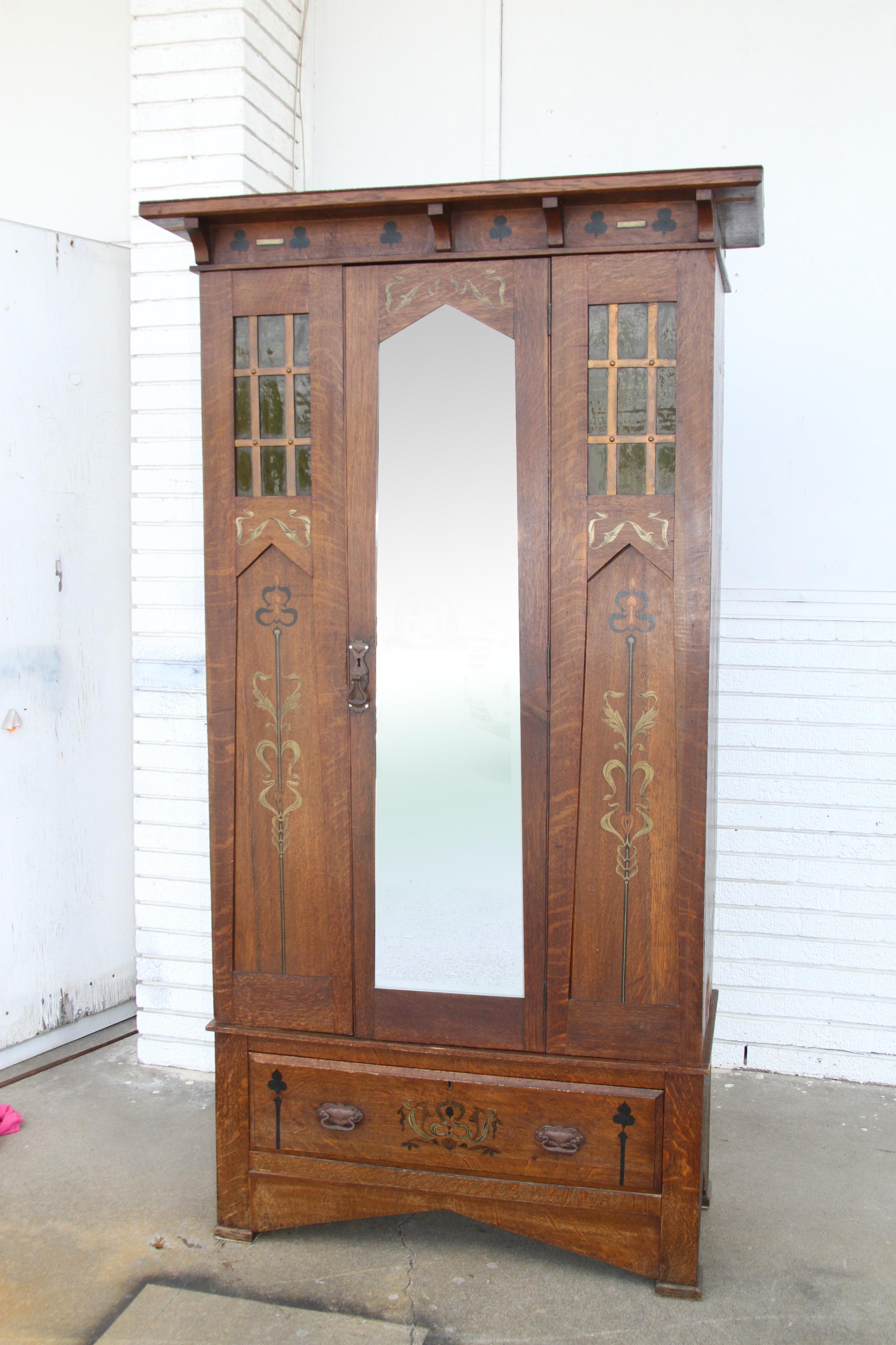 North American  6FT Arts and Crafts Mission Oak Armoire For Sale