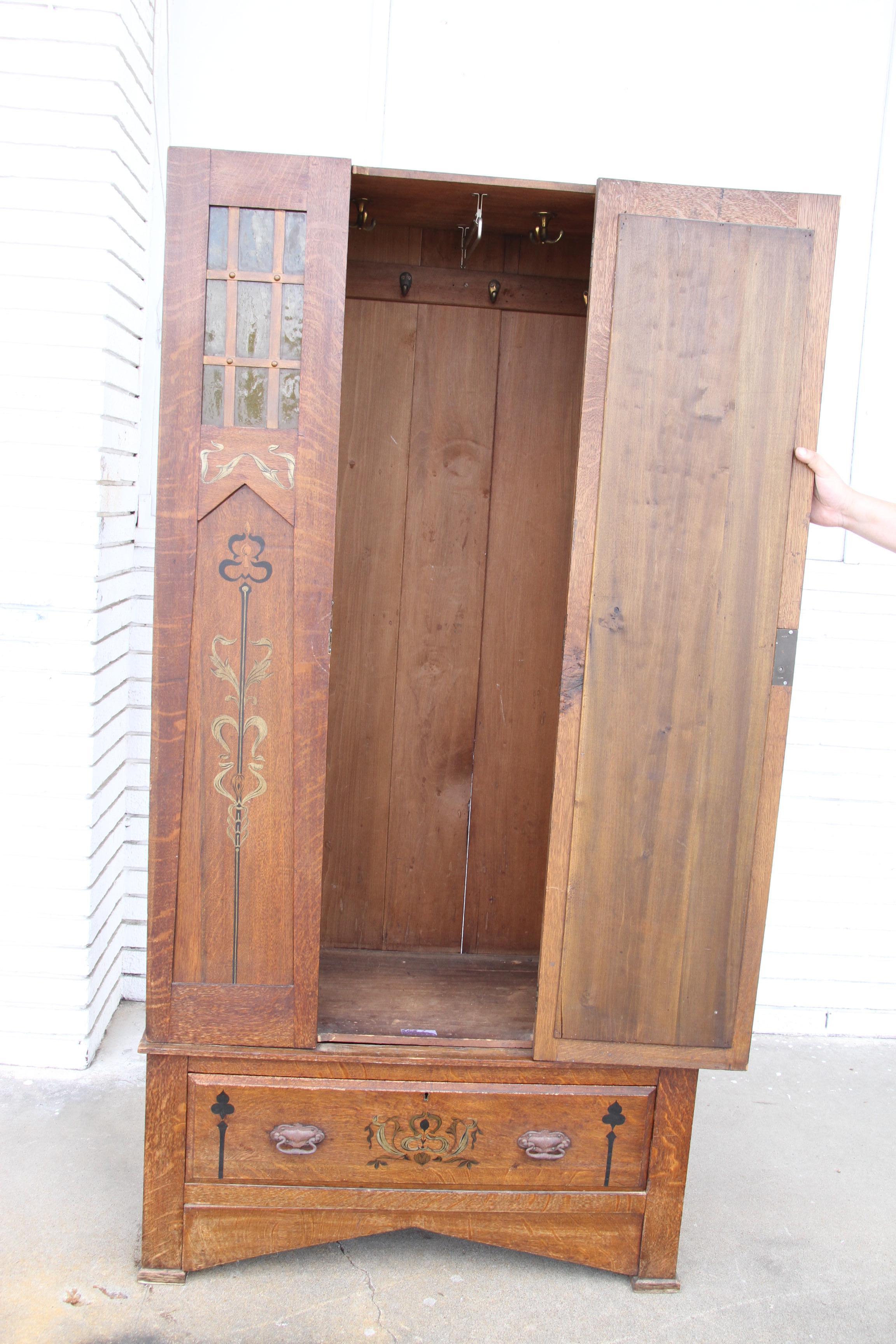 20th Century  6FT Arts and Crafts Mission Oak Armoire For Sale