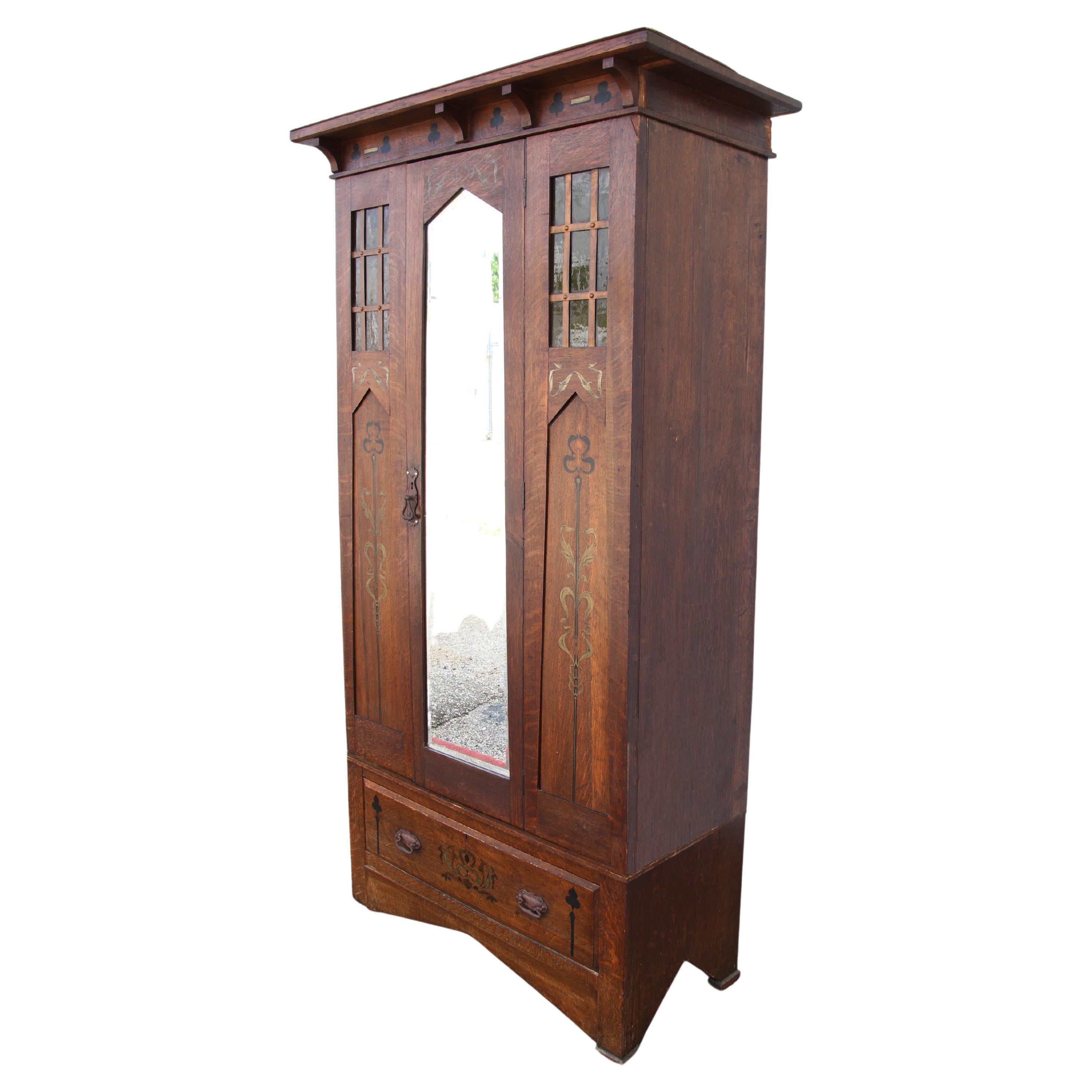  6FT Arts and Crafts Mission Oak Armoire For Sale
