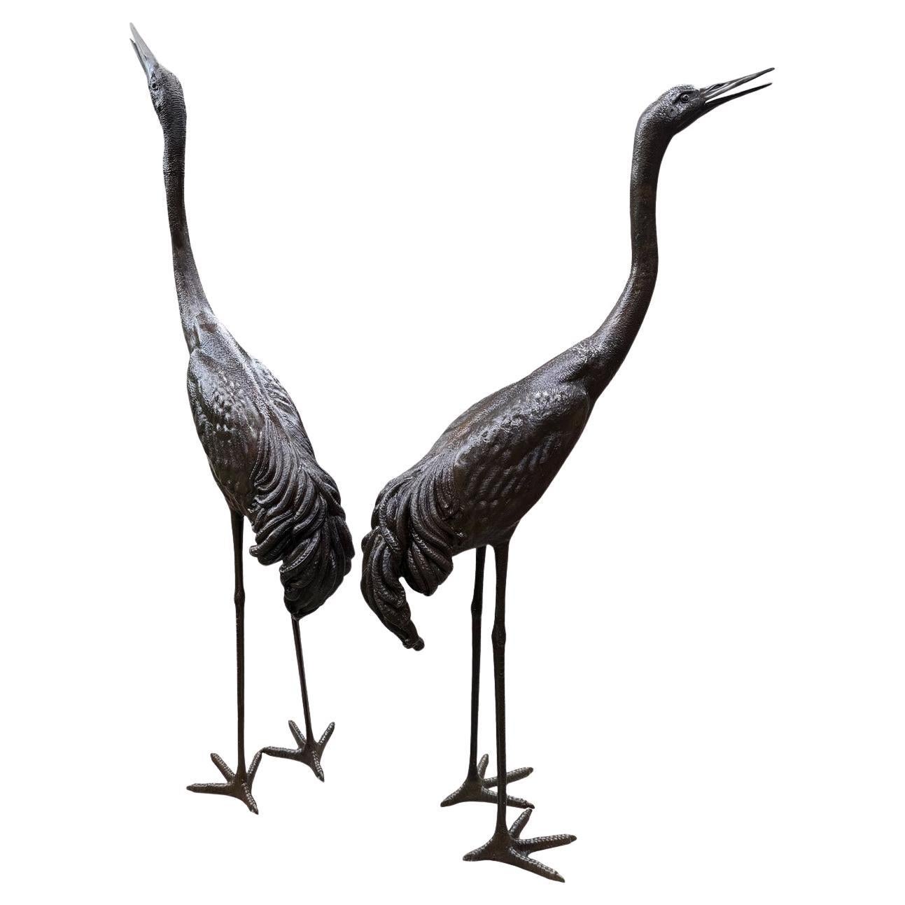 6Ft Bronze Impressive Garden Entryway Standing Crane Statue A Pair