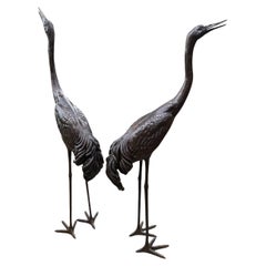 6Ft Bronze Impressive Garden Entryway Standing Crane Statue A Pair