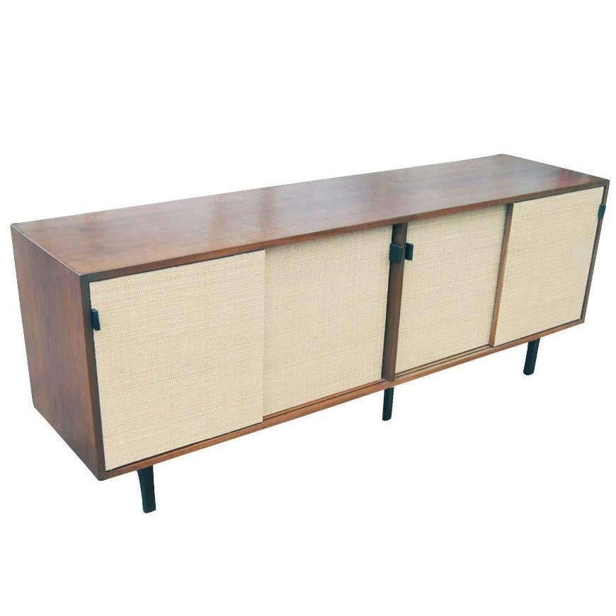 6ft Florence Knoll For Knoll Walnut And Grasscloth Credenza 