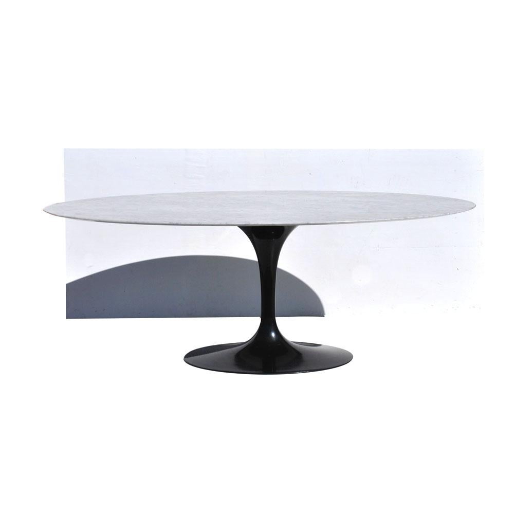 Mid-Century Modern 6.5 ft Knoll Saarinen Oval Tulip Dining Table with Carrara Marble Top