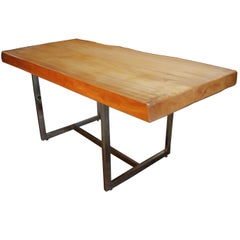 Live Edge Monkey Pod 3.5 Solid Slab Desk with Chrome Base