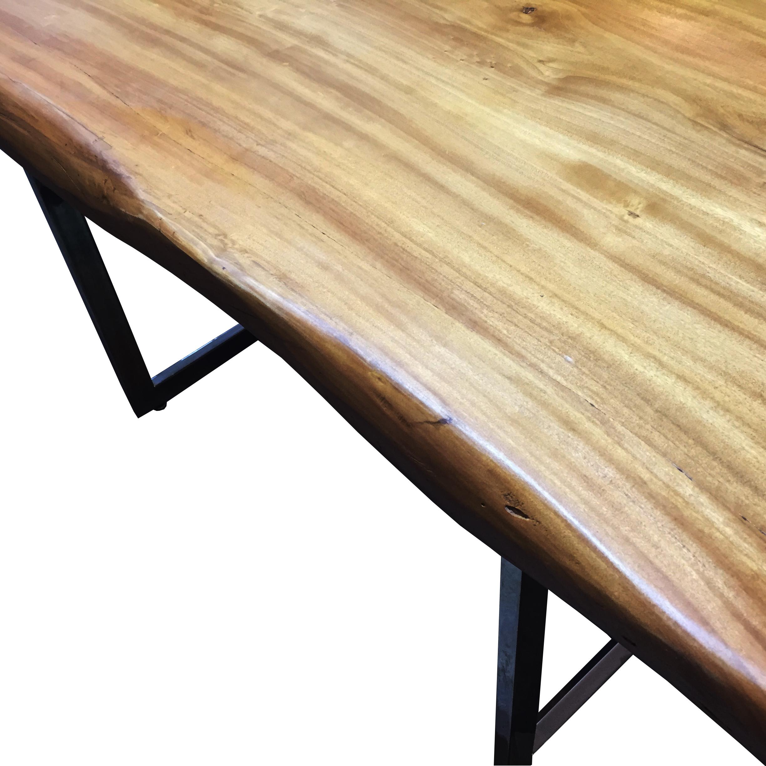 North American Live Edge Monkey Pod 3.5 Solid Slab Desk with Chrome Base For Sale