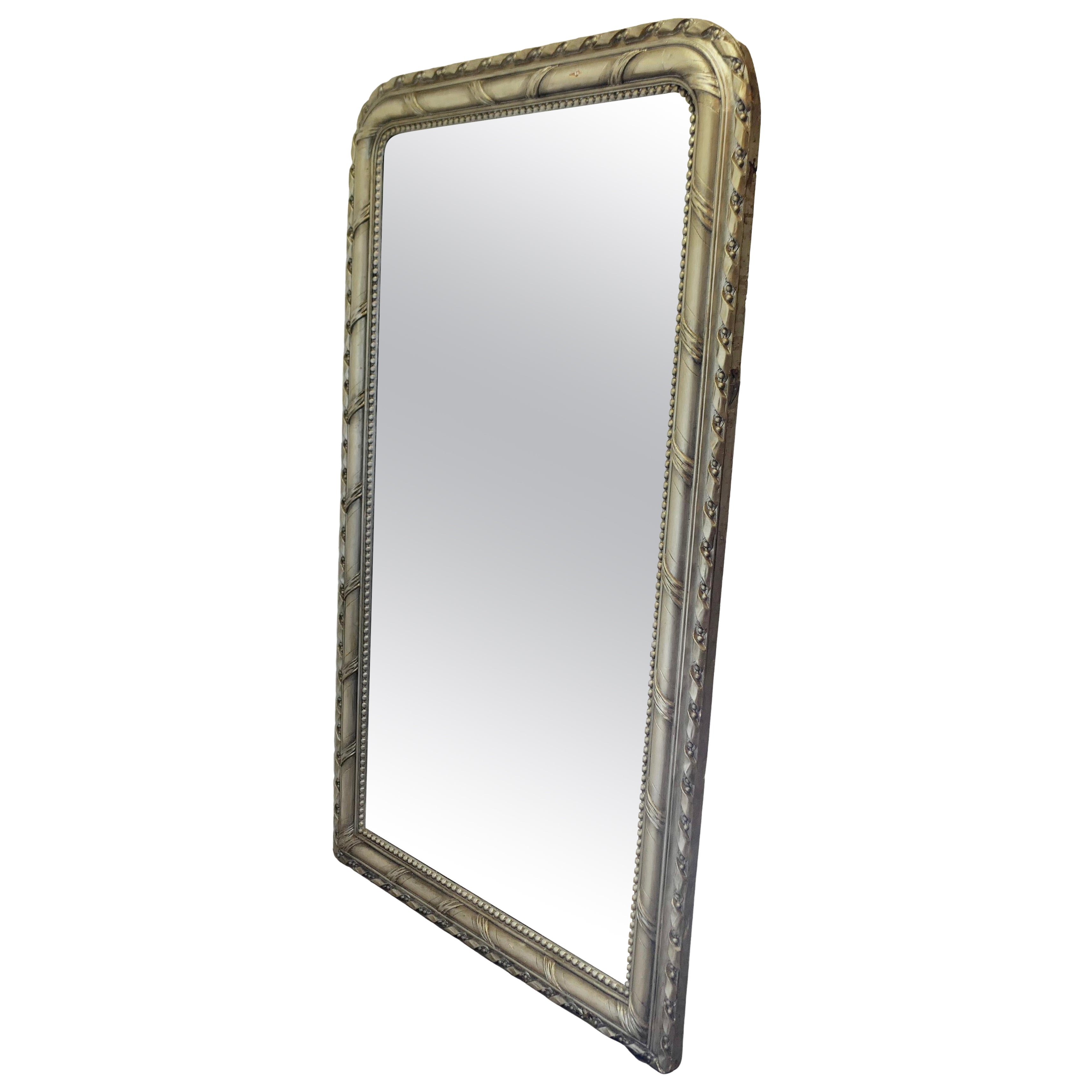 Espejo de pared Louis Philippe de 1,80 m de altura, francés, plateado y dorado en venta
