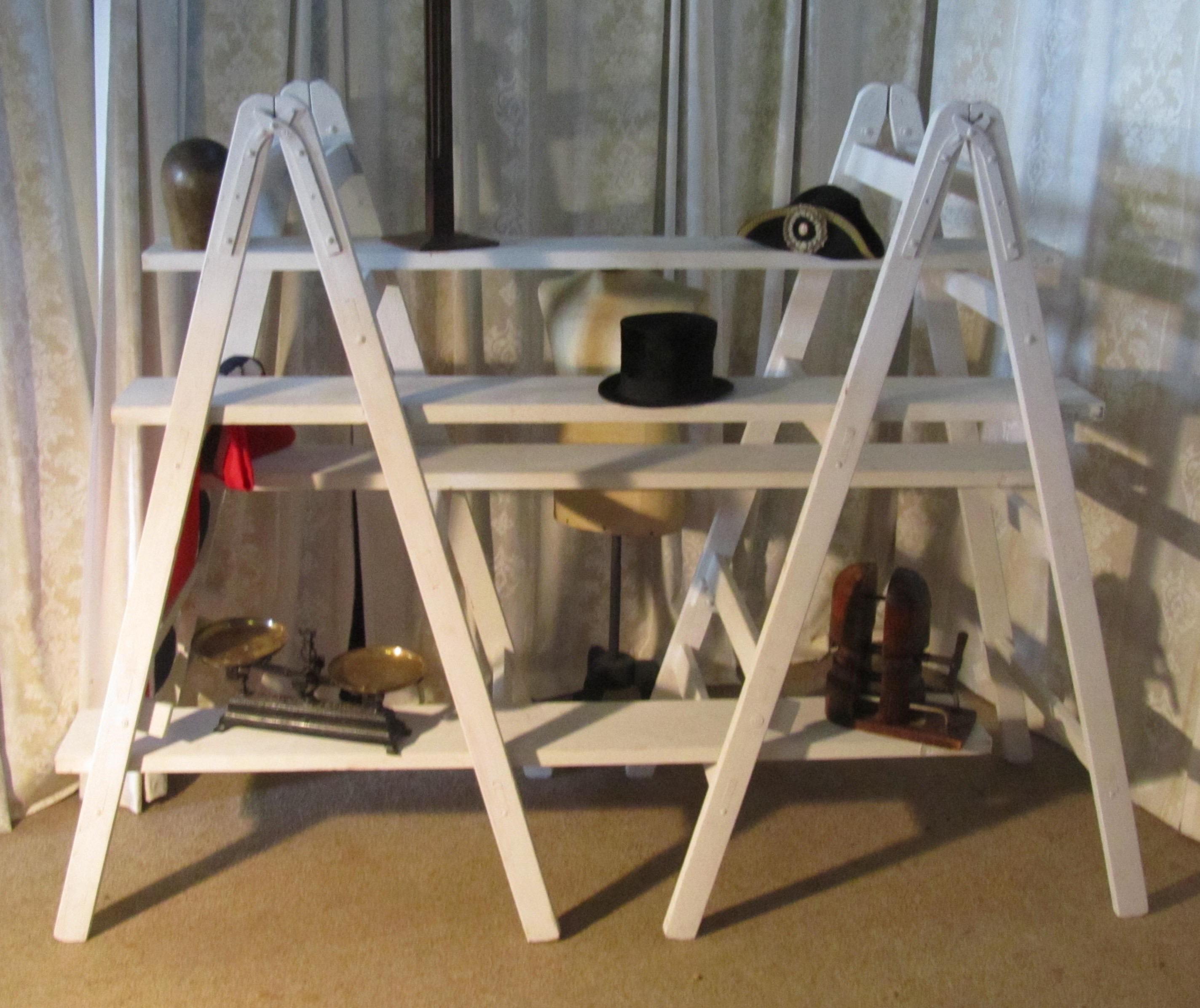 Industrial 6ft Tall Shabby Painted Pair of Builder’s Trestles      For Sale