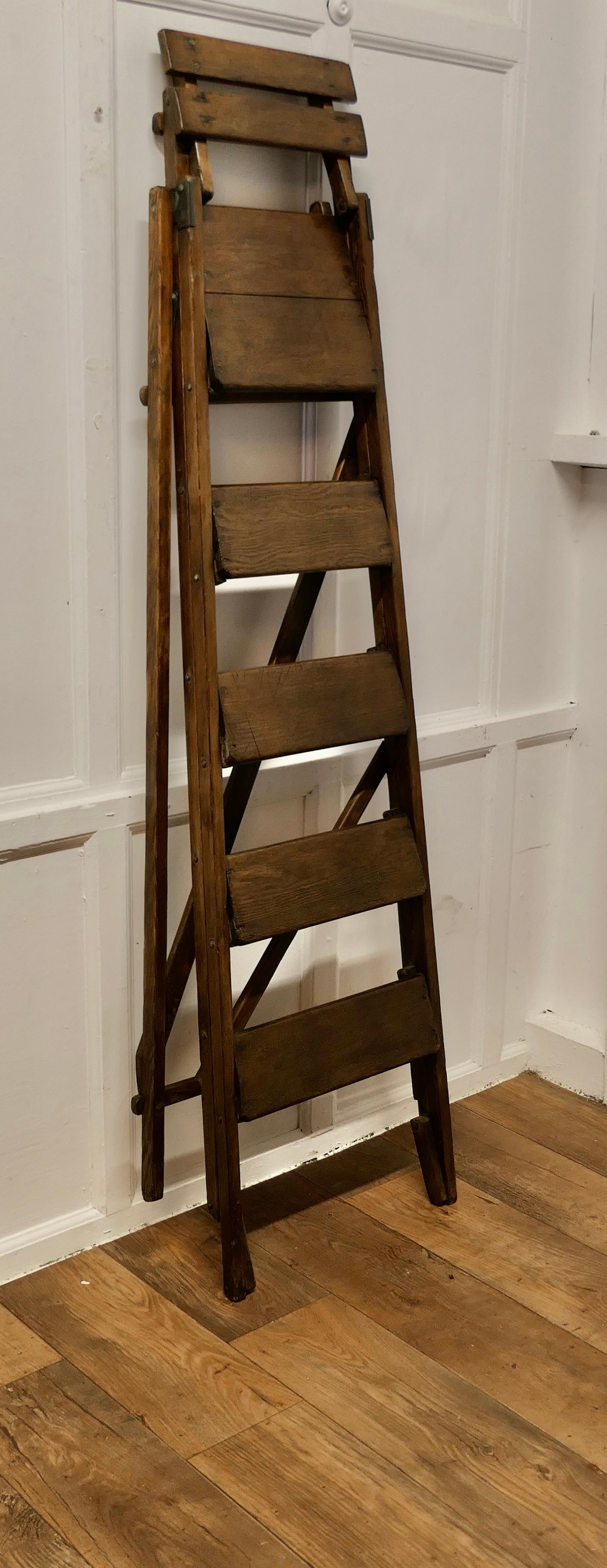 6ft Very Tall 19th Century Decorators Ladder 

This is a pretty big piece, it would make a superb decorative piece  and has the original manufacturer’s label on the back 

The Ladder is made in Pitch Pine it is has darkened with age and has a