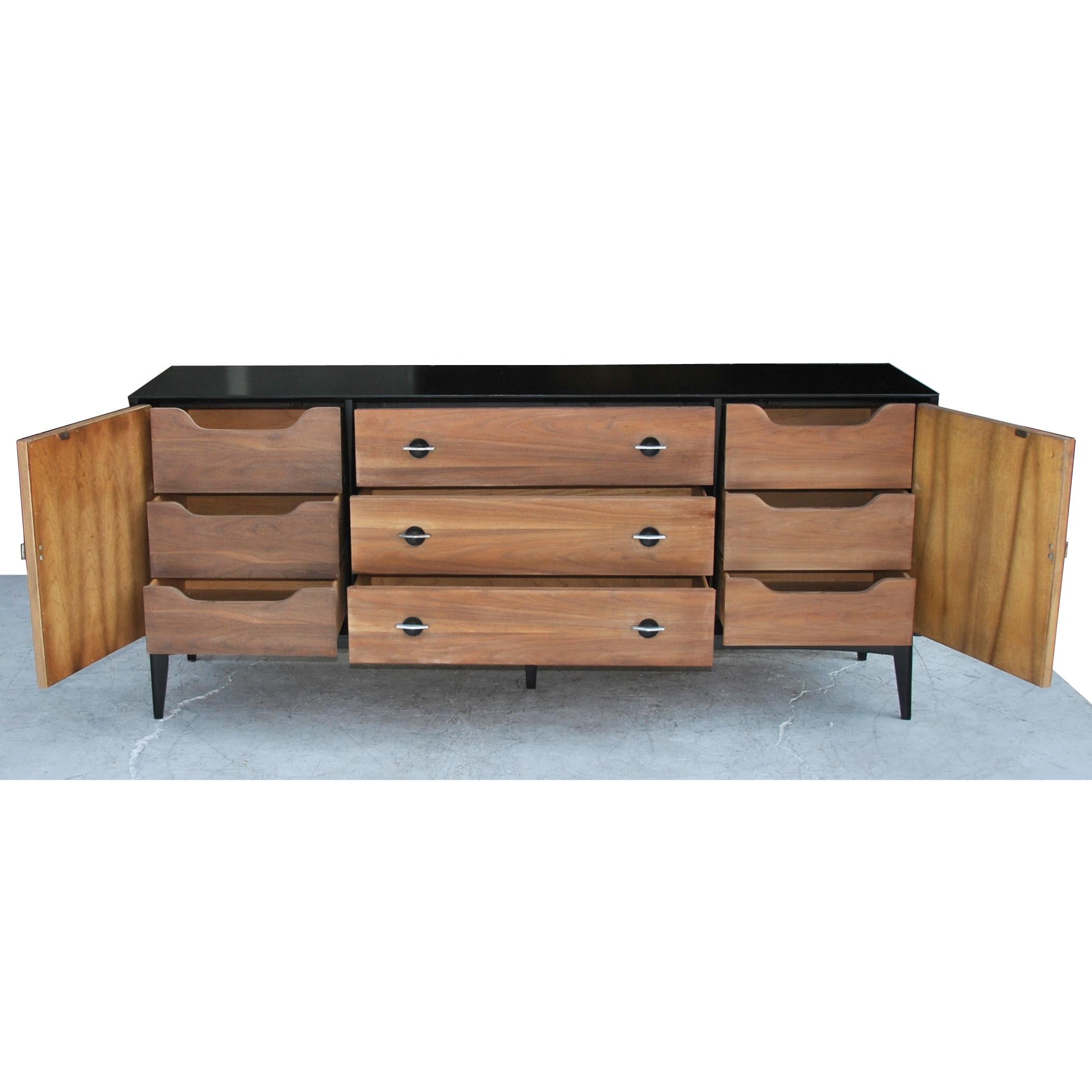 American Vintage Midcentury Dresser with Ebonized Case and Panels