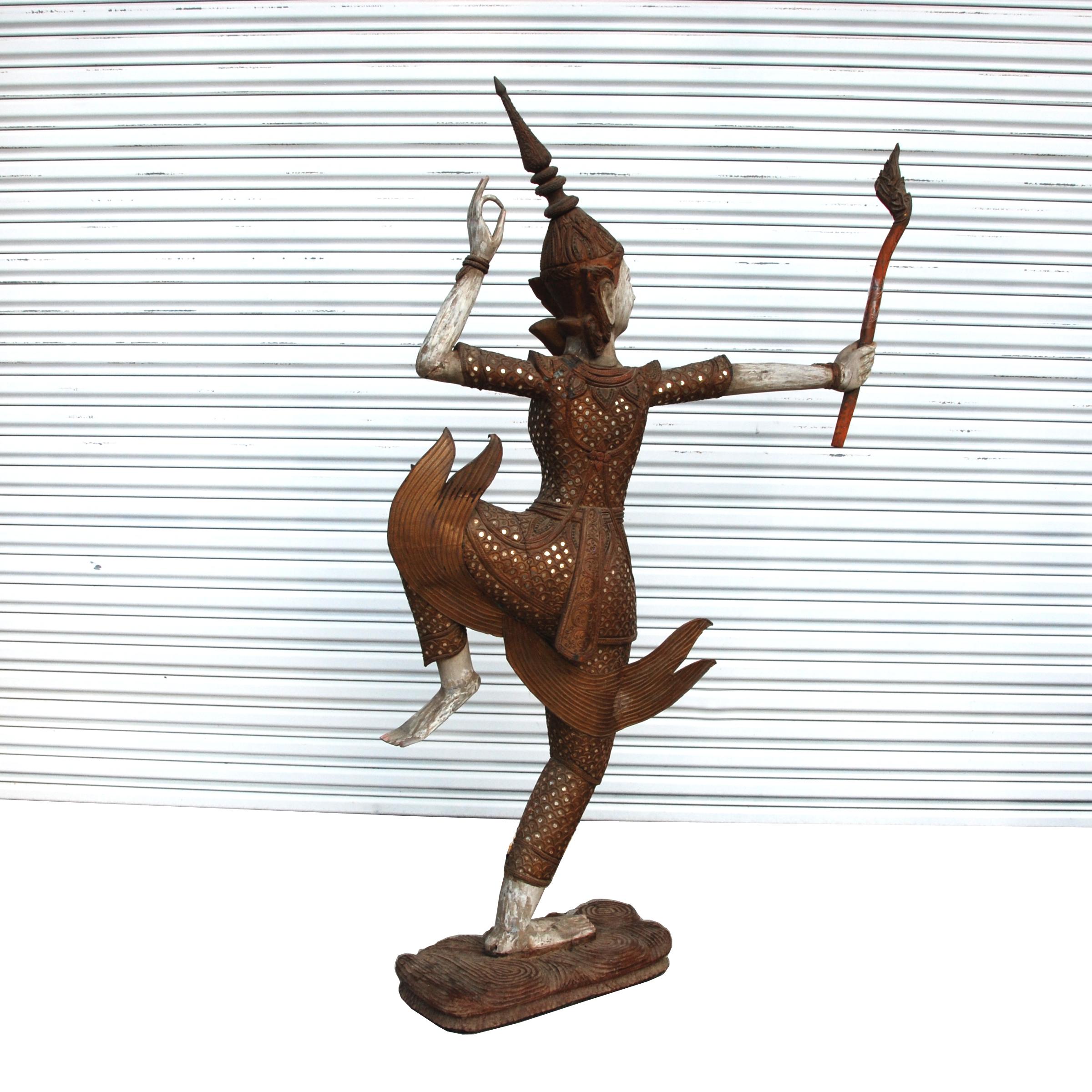 Modern Wood Thai Dancer Statue For Sale