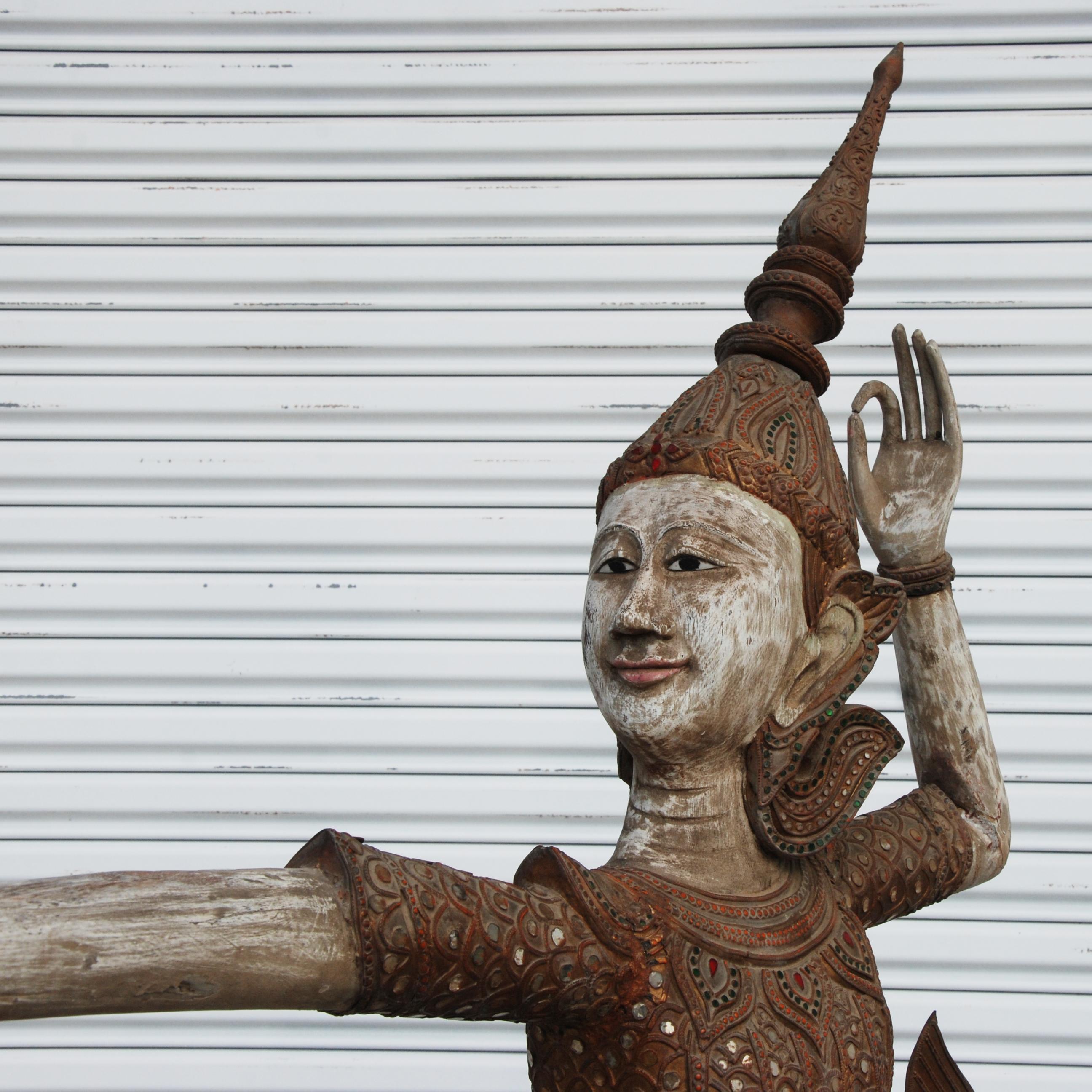20th Century Wood Thai Dancer Statue For Sale
