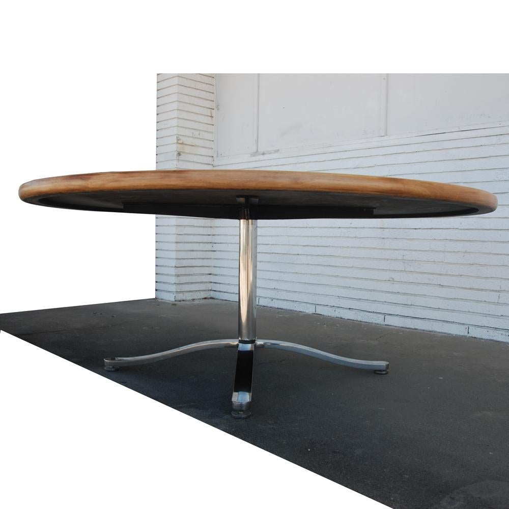 Mid-Century Modern Zographos Bleached Walnut Table with Stainless Base