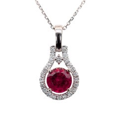 6mm, 1ct Rubellite Tourmaline Pendant w Natural Diamond Halo in Solid 14K Gold