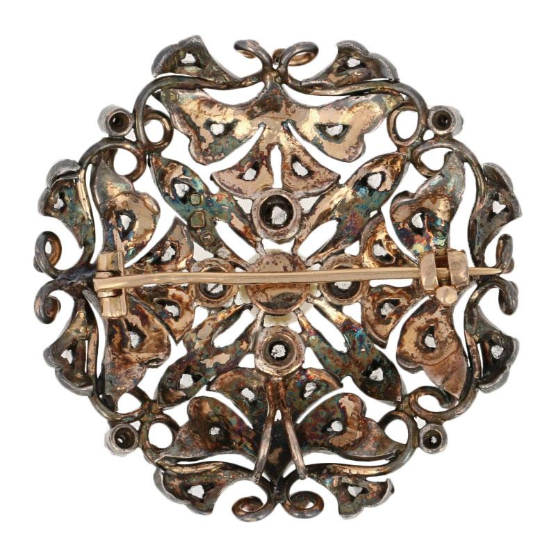Perle Broche/pendentif victorienne ancienne en or 18 carats et argent avec perles de culture et diamants en vente