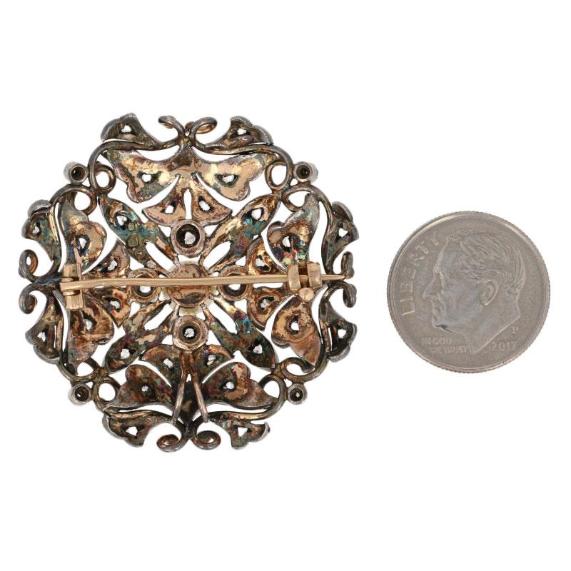 Broche/pendentif victorienne ancienne en or 18 carats et argent avec perles de culture et diamants Pour femmes en vente