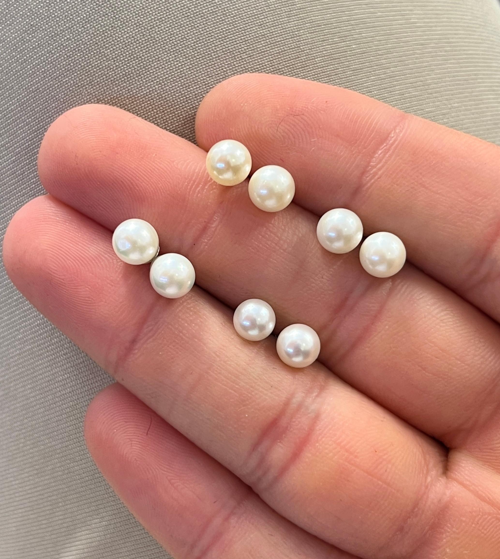 6mm Japanese Freshwater White Pearl Stud Earrings in 925 Sterling Silver In New Condition For Sale In Miami, FL